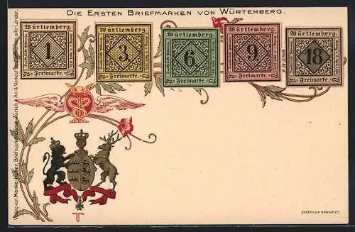 AK Die ersten Briefmarken von Württemberg, Freimarken