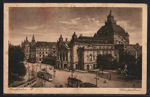 AK Frankfurt /Main, Strassenbahnen am Schauspielhaus