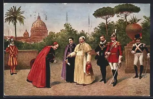 AK Papst Pius XI. mit Gefolgschaft im Garten