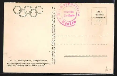 AK Berlin, Reichssportfeld, Olympiade 1936, Olympia- und Schwimm-Stadion