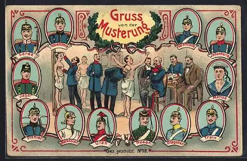 AK Gruss von der Musterung, Garde, Jäger und PIonier