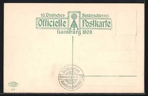 AK Hamburg, 16. Deutsches Bundesschiessen 1909, Dampfer Hammonia an der Passagierhalle
