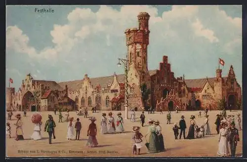 Künstler-AK Hamburg, 16. Deutsches Bundesschiessen 1909-Festhalle