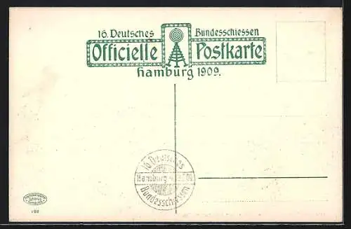 Künstler-AK Hamburg, 16. Deutsches Bundesschiessen 1909-Festhalle