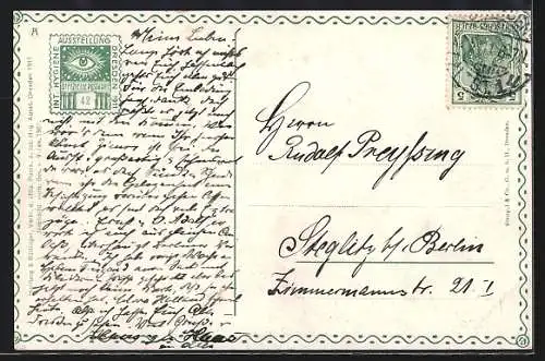AK Dresden, Erinnerung a. d. Intern. Hygiene-Ausstellung 1911, nackte Kinder auf Säulen