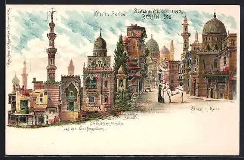 Lithographie Berlin, Gewerbe-Ausstellung 1896, Kairo stellt sich vor, Kait-Bey-Moschee, Der heilige Brunnen