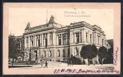 AK Strassburg i. Els., Landes-Ausschuss-Gebäude, Vorderansicht mit Denkmal