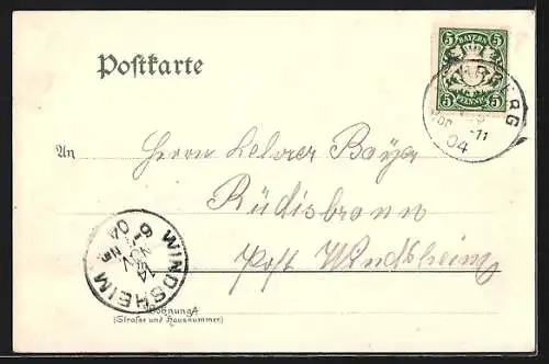 Lithographie Warzburg, Lutherstube, Wappen des Evangelischen Bundes