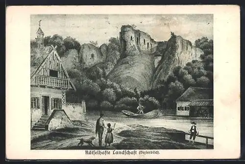 AK Rätselhafte Landschaft, Vexierbild, optische Täuschung