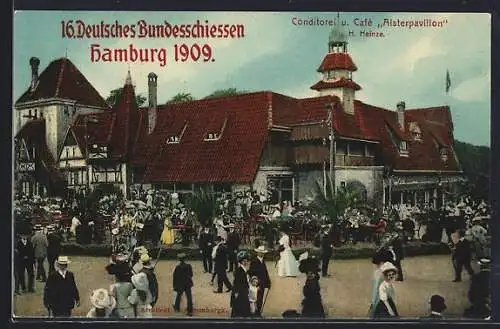 AK Hamburg, 16. Deutsches Bundesschiessen 1909, Konditorei & Cafe Alsterpavillon