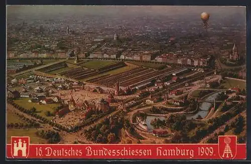 AK Hamburg, 16. Deutsches Bundesschiessen 1909, Ortspanorama