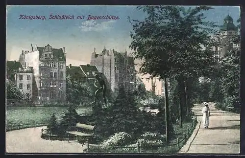 AK Königsberg, Schlossteich mit Bogenschütze