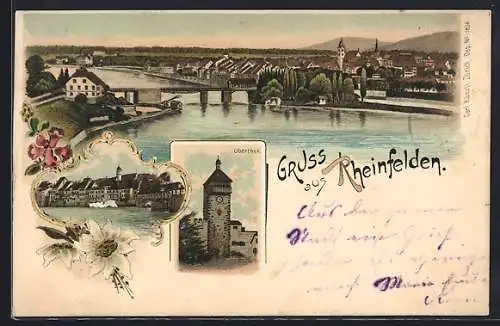 Lithographie Rheinfelden, Oberthor, Teilansicht vom Ort im Dämmerungslicht