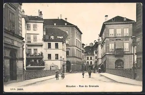 AK Moudon, Rue du Grenade, Strassenpartie