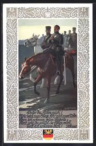 Künstler-AK R. Assmann: Theodor Körner, Aus Leyer und Schwert, Karte Nr. 176, Gebet vor der Schlacht