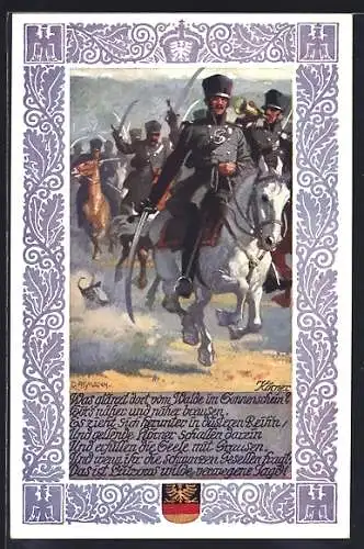 Künstler-AK Richard Assmann: Lützow`s wilde verwegene Jagd, Kavalleristen mit Säbel im Galopp