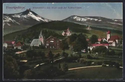 AK Krummhübel /Riesengebirge, Teilansicht mit Blick nach der Schneekoppe