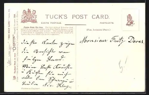 Künstler-AK Joppa, City seen from the Sea