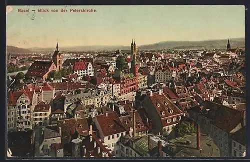 AK Basel, Blick von der Peterskirche auf die Stadt