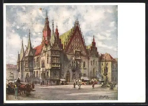 AK Breslau, Blick nach dem Rathaus, nach Gemälde von Franz Huth