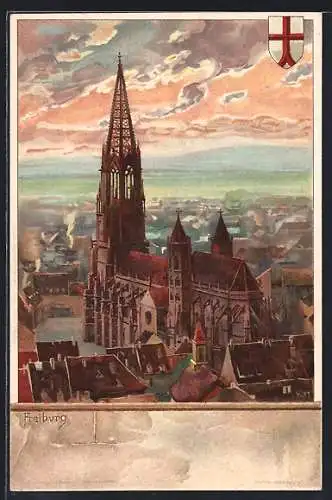 Künstler-AK Heinrich Kley: Freiburg, Teilansicht mit Kirche