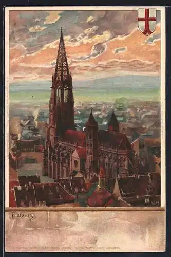 Künstler-AK Heinrich Kley: Freiburg, Teilansicht mit Kirche