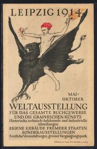 AK Leipzig, Welt-Ausstellung für das gesamte Buchgewerbe 1914, Adler