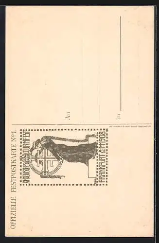 AK Frankfurt am Main, 1. Deutsches Turnfest 1908, Turner hissen Fahne