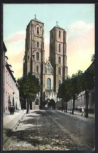 AK Breslau, Strassenpartie am Dom