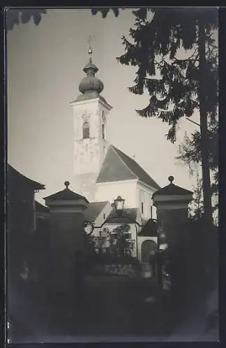 Foto-AK Wimsbach, Kirche mit Kirchhofeingang