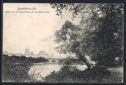AK Frankfurt /Oder, Oderbrücke von der Löweninsel aus