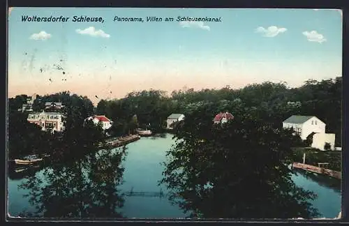 AK Woltersdorfer Schleuse, Panorama, Villen am Schleusenkanal