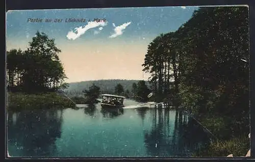 AK Löcknitz i. Mark, Wasserpartie mit Ausflugsboot