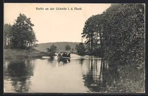 AK Löcknitz i. d. Mark, Löcknitz-Partie mit Boot