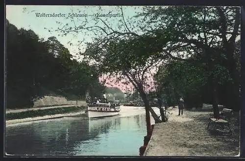 AK Woltersdorfer Schleuse, Kanalpartie mit Dampfer