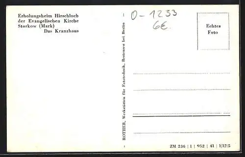 AK Storkow /Mark, Ev. Erholungsheim Hirschluch, Das Kranzhaus