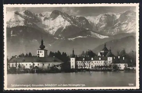 AK Gmunden, Schloss Ort mit Höllengebirge