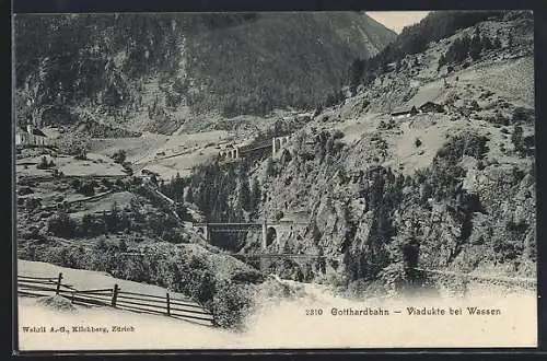 AK Wassen /Gotthardbahn, Panorama mit Viadukten