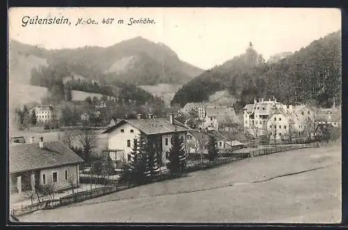 AK Gutenstein, Teilansicht mit Villenviertel und Burgruine