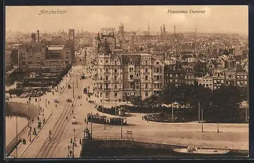 AK Amsterdam, Panorama Damrak, Totale mit Strassenbahn