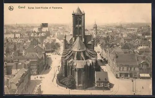 AK Gand, eglise Saint-Nicolas et Panorama