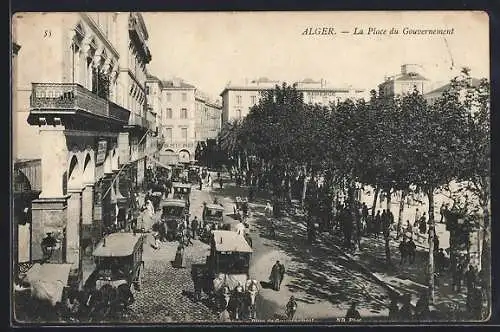 AK Alger, La Place du Gouvernement mit Kutschen