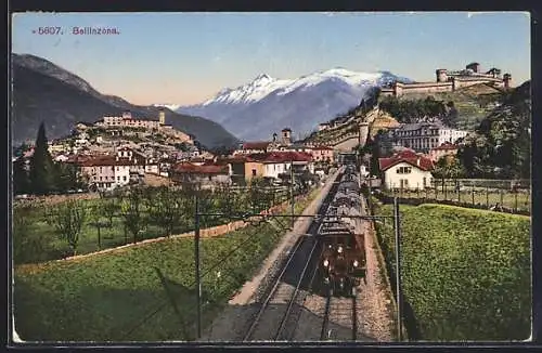 AK Bellinzona, Teilansicht mit Eisenbahn