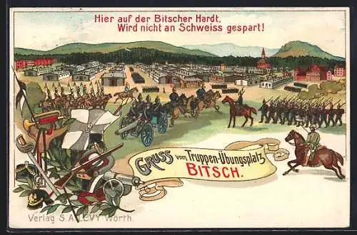 Künstler-AK Bitsch, Trupppen-Übungsplatz, Lager