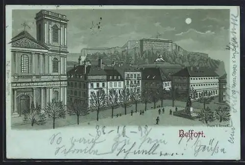 Mondschein-Lithographie Belfort, Place d`Armes