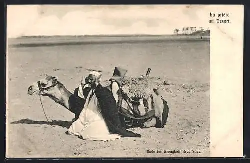 AK Prayer in the desert, Moslem mit Kamel bei Gebet in der Wüste, Islam