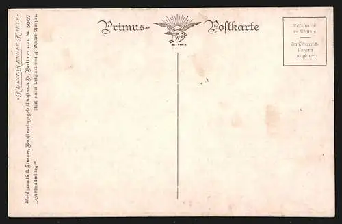 Künstler-AK Wohlgemuth & Lissner, Primus-Postkarte No. 5007: Herbstnachmittag, Mann schaut auf das weite Tal, Pferd