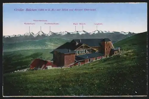 AK Grosser Belchen, Haus in den Bergen mit Blick auf das Berner Oberland