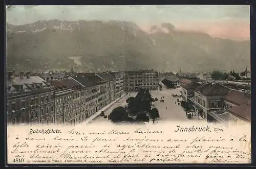 AK Innsbruck /Tirol, Bahnhofsplatz aus der Vogelschau