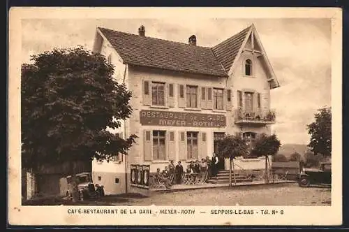 AK Seppois-le-Bas, Café-restaurant de la gare, propr. Meyer-Roth